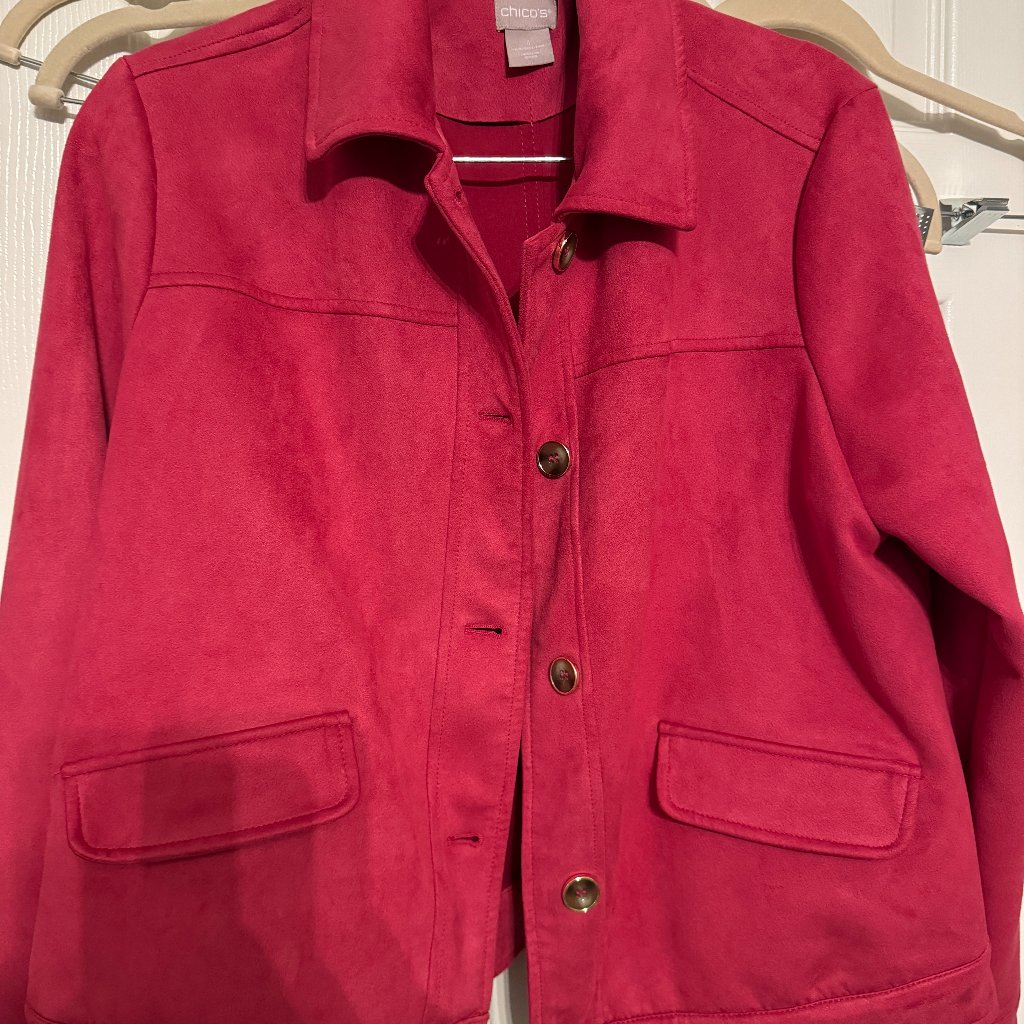 Chico's Soft Suede Jacket, Raspberry Color, Chico's Sz 1. Excellent Condition.